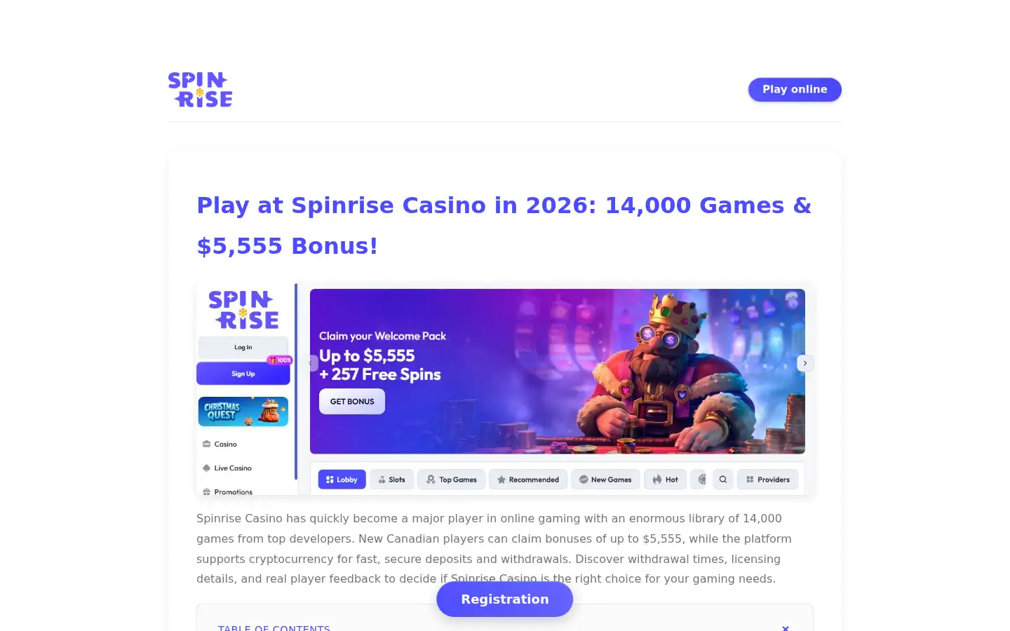 Screenshot of casinospinrise.ca