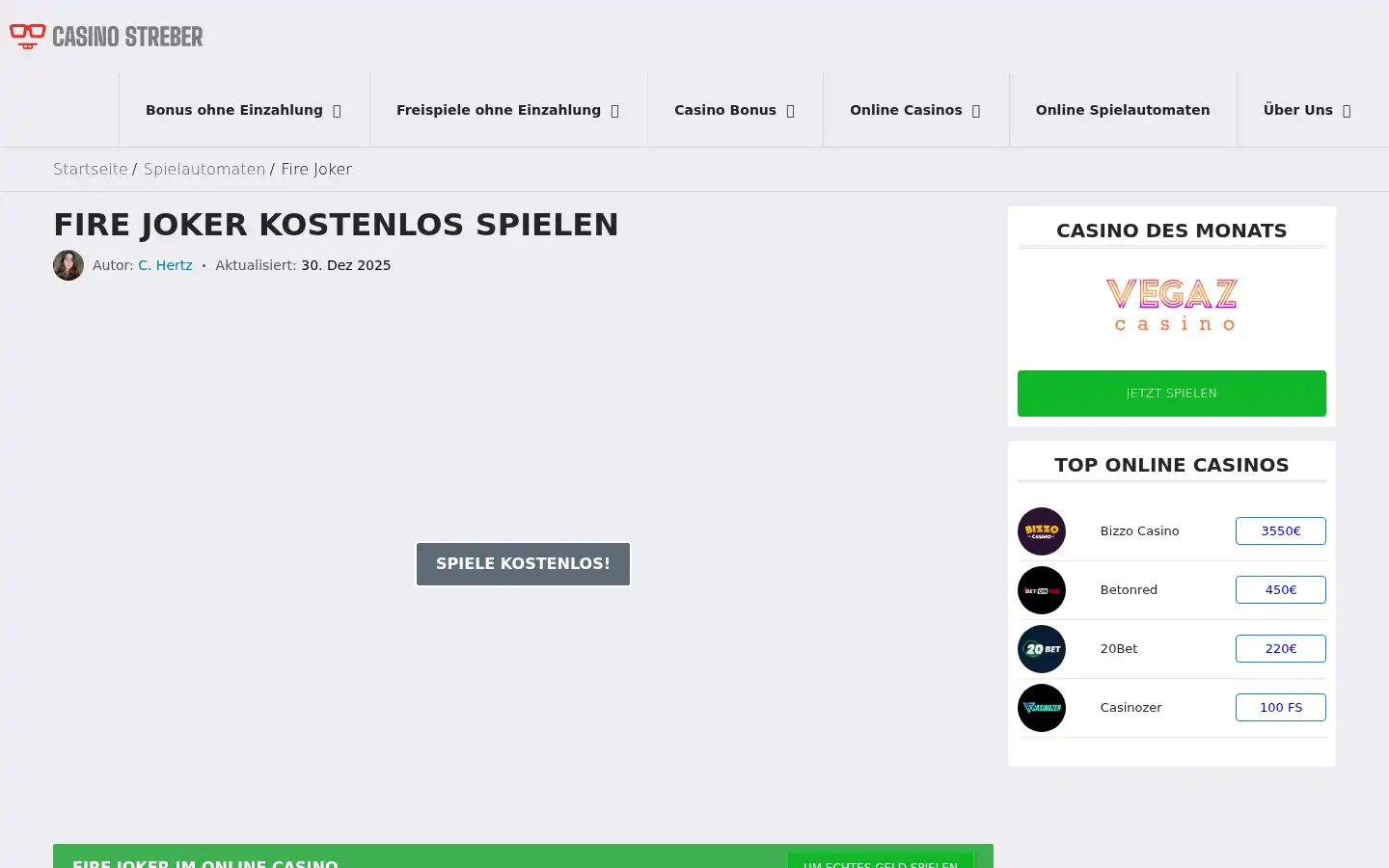 Screenshot of casinostreber.com