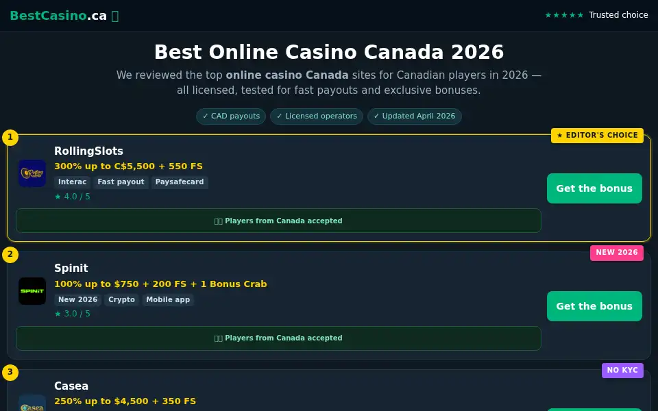 Screenshot of casinothatacceptsinterac.com