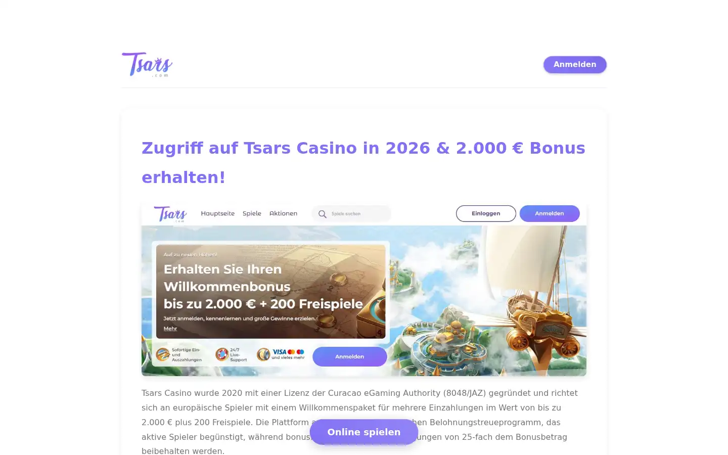 Screenshot of casinotsars.com.de