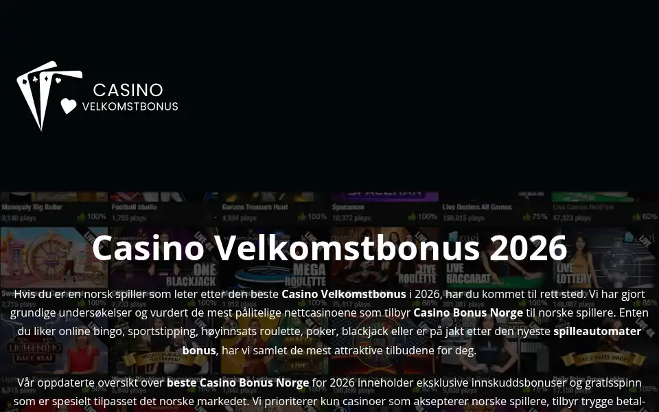 Screenshot of casinovelkomstbonus.com