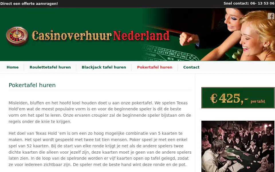 Screenshot of casinoverhuurnederland.nl
