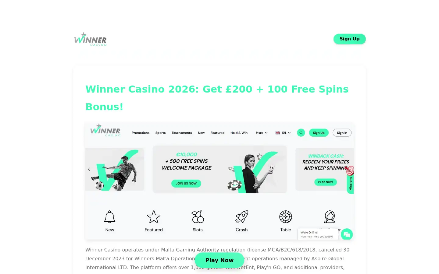 Screenshot of casinowinner.uk