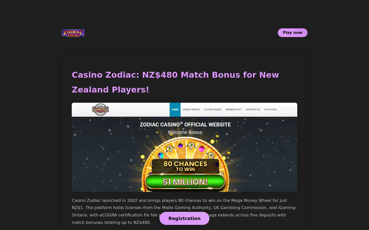 Screenshot of casinozodiac.co.nz