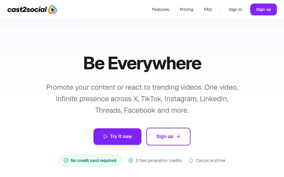 Screenshot of cast2social.com