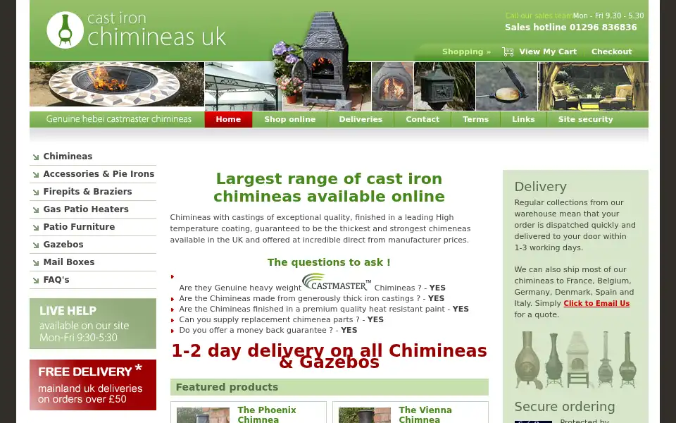 Screenshot of castironchimineas.co.uk