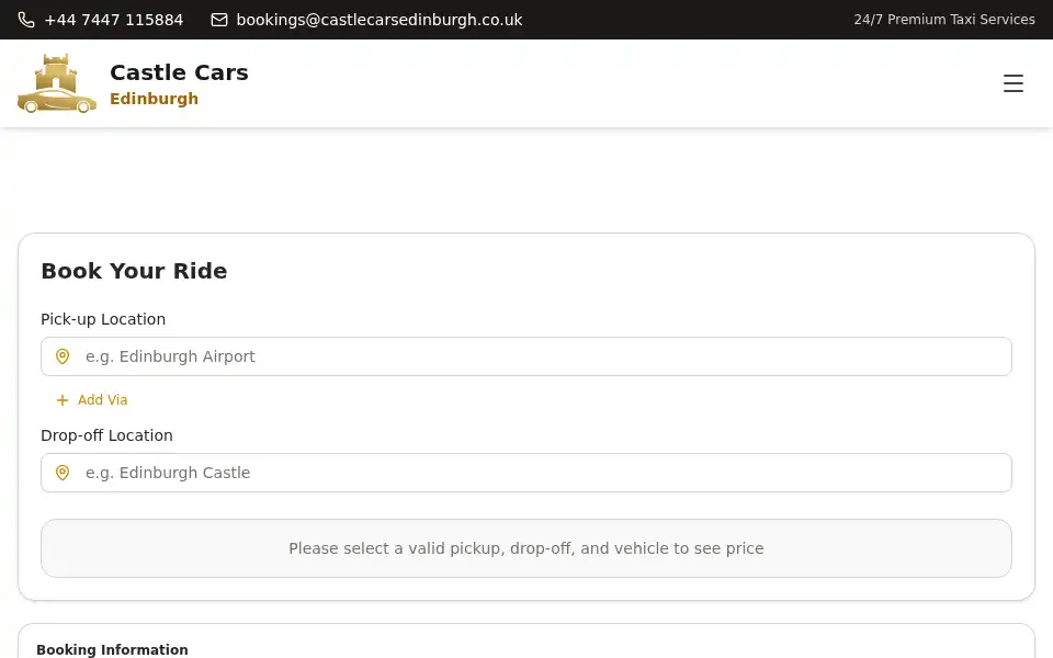 Screenshot of castlecarsedinburgh.co.uk