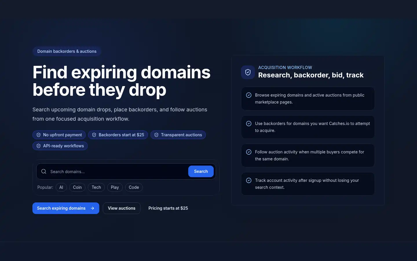 Screenshot of catches.io