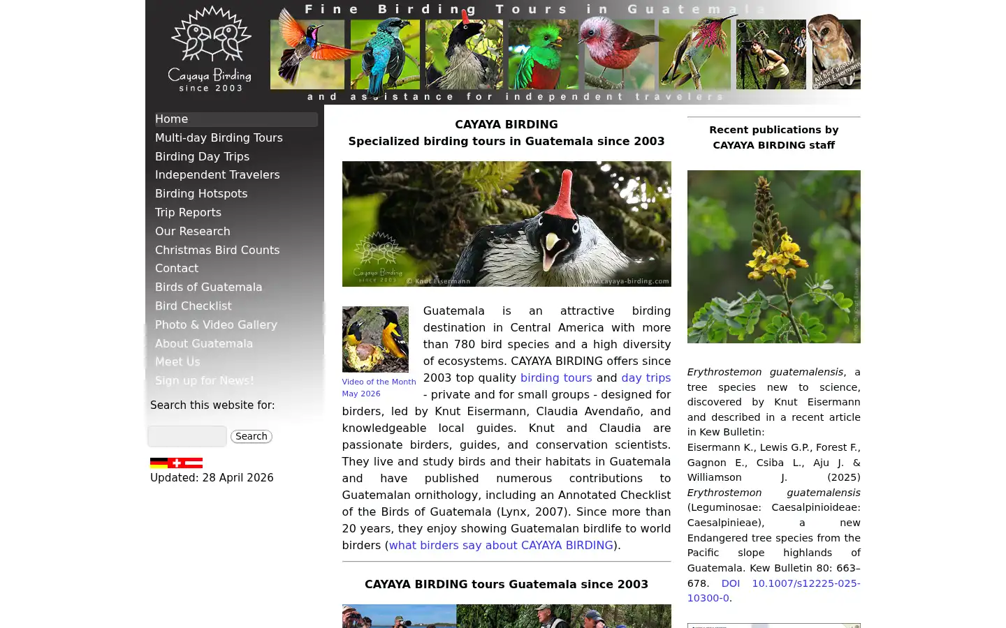 Screenshot of cayaya-birding.com