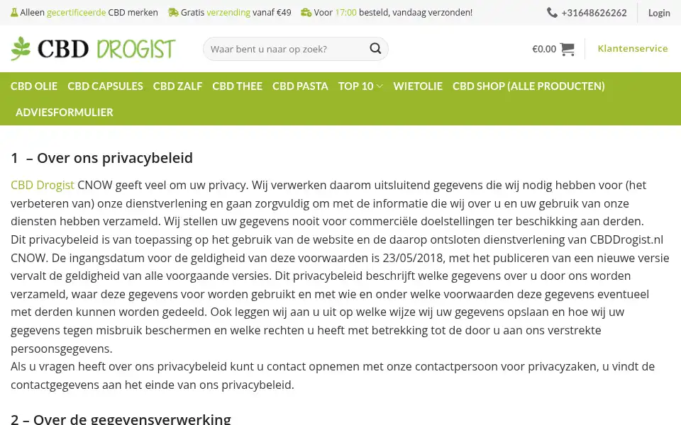 Screenshot of cbddrogist.nl
