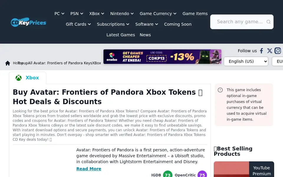 Screenshot of cdkeyprices.com