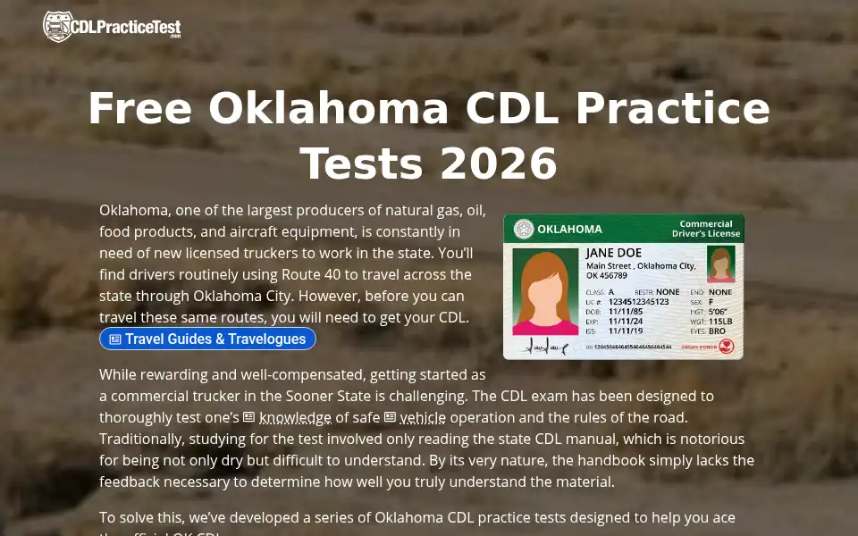 Screenshot of cdlpracticetest.com