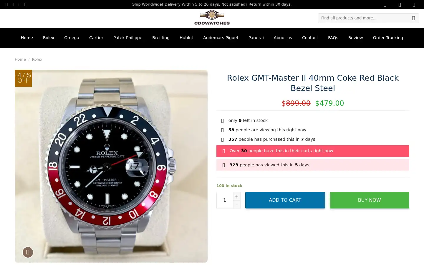 Screenshot of cdowatches.com