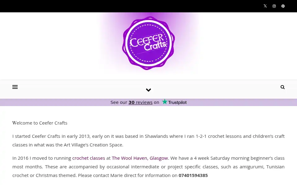 Screenshot of ceefercrafts.co.uk