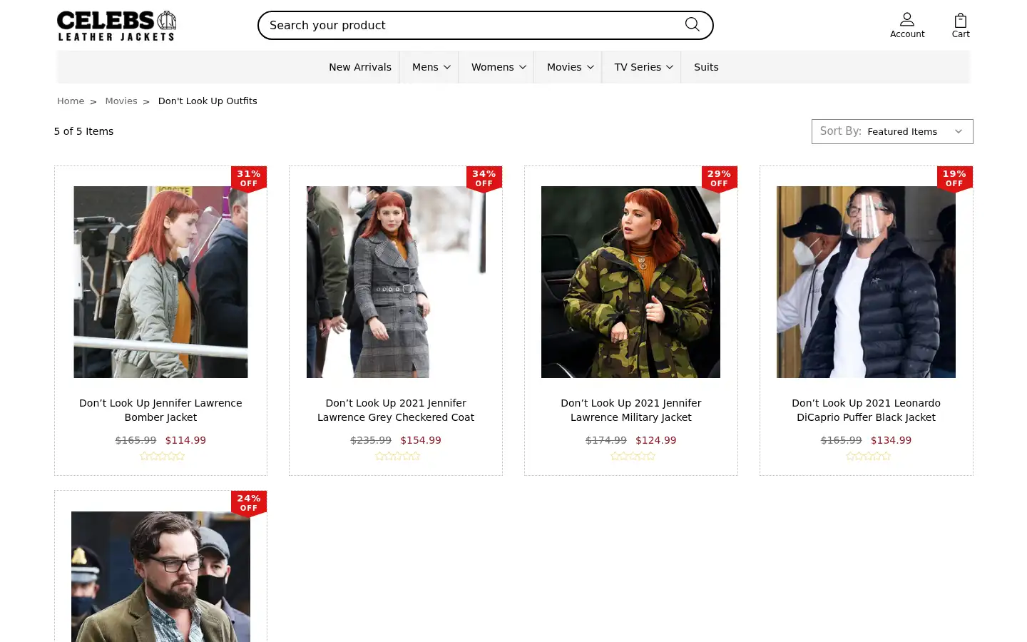 Screenshot of celebsleatherjackets.com