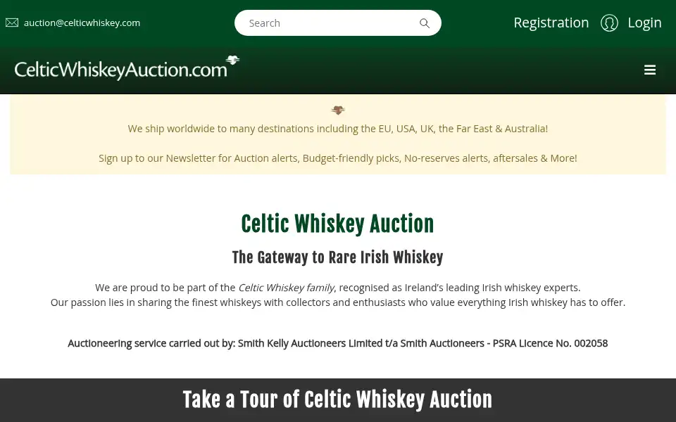 Screenshot of celticwhiskeyauction.com