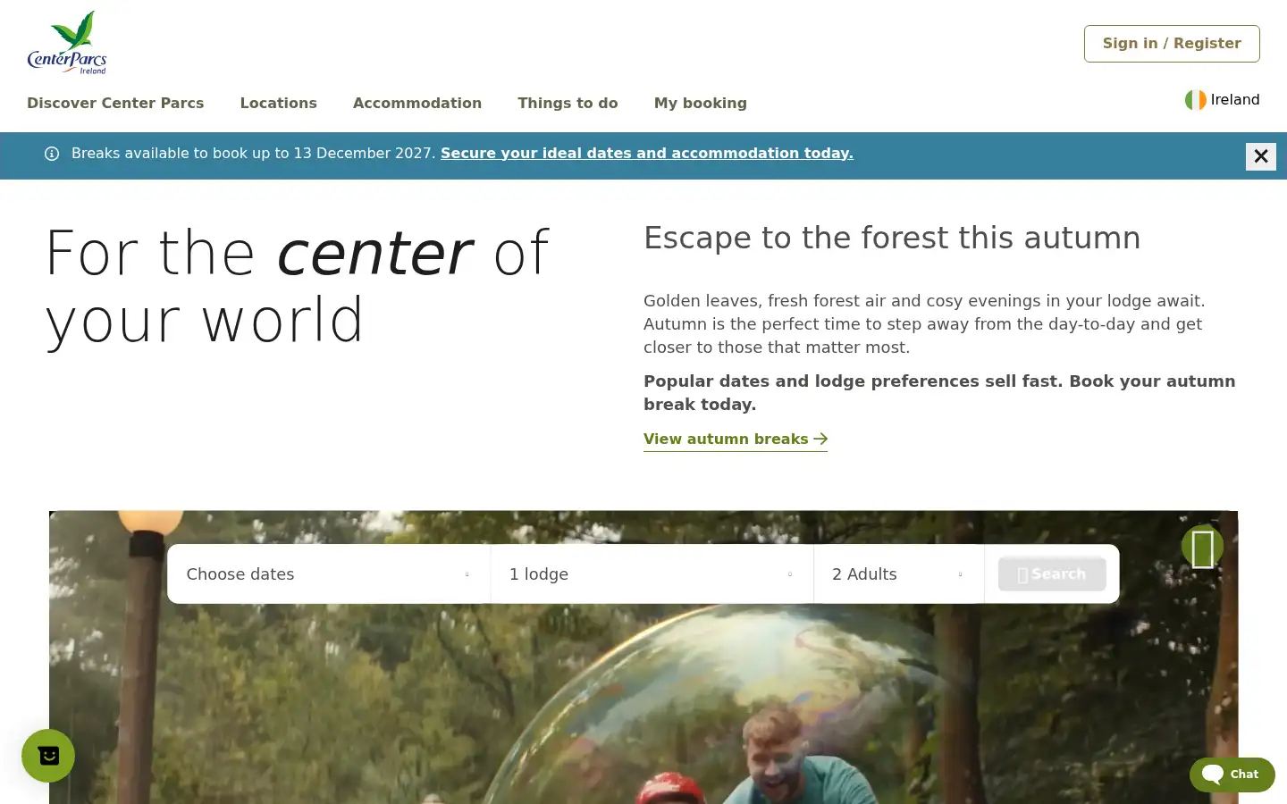 Screenshot of centerparcs.ie