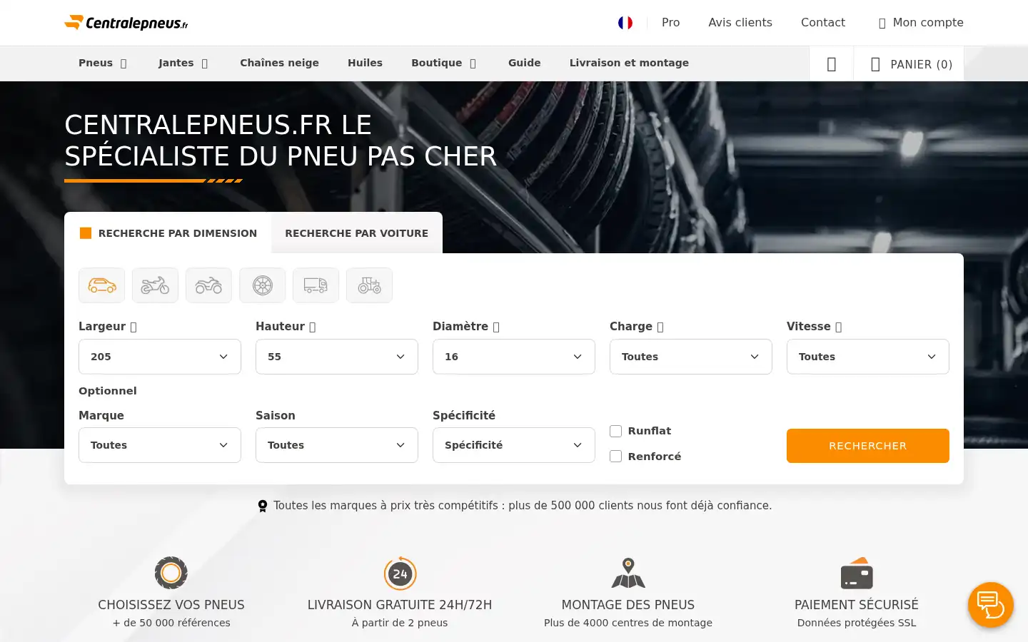 Screenshot of centralepneus.fr