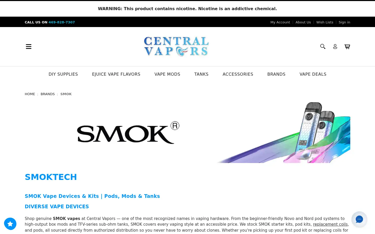Screenshot of centralvapors.com