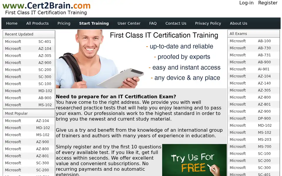Screenshot of cert2brain.com