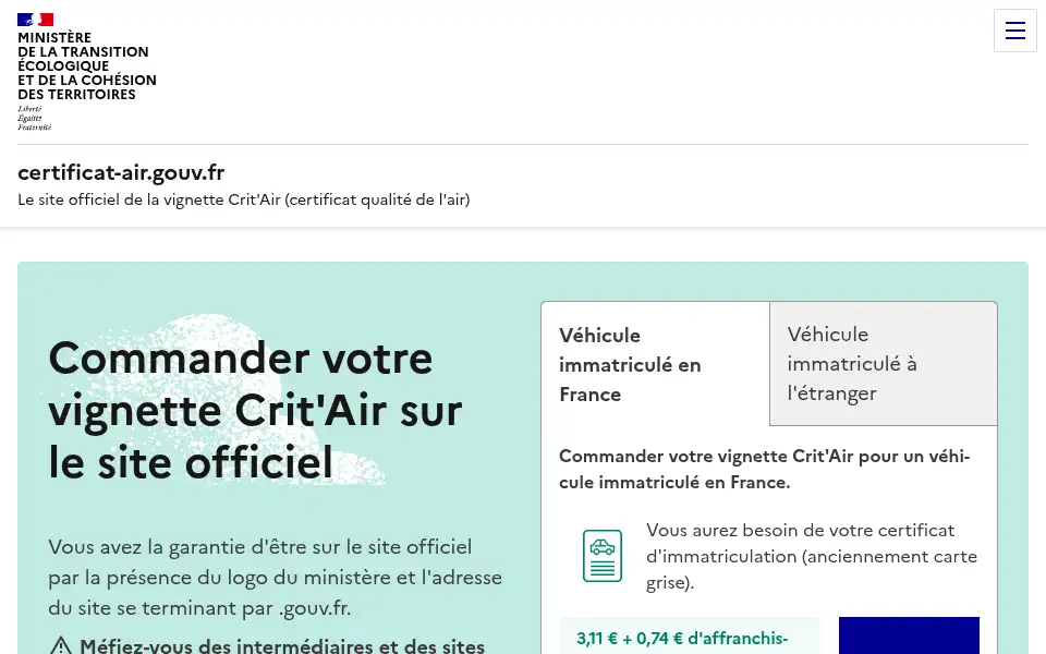 Screenshot of certificat-air.gouv.fr