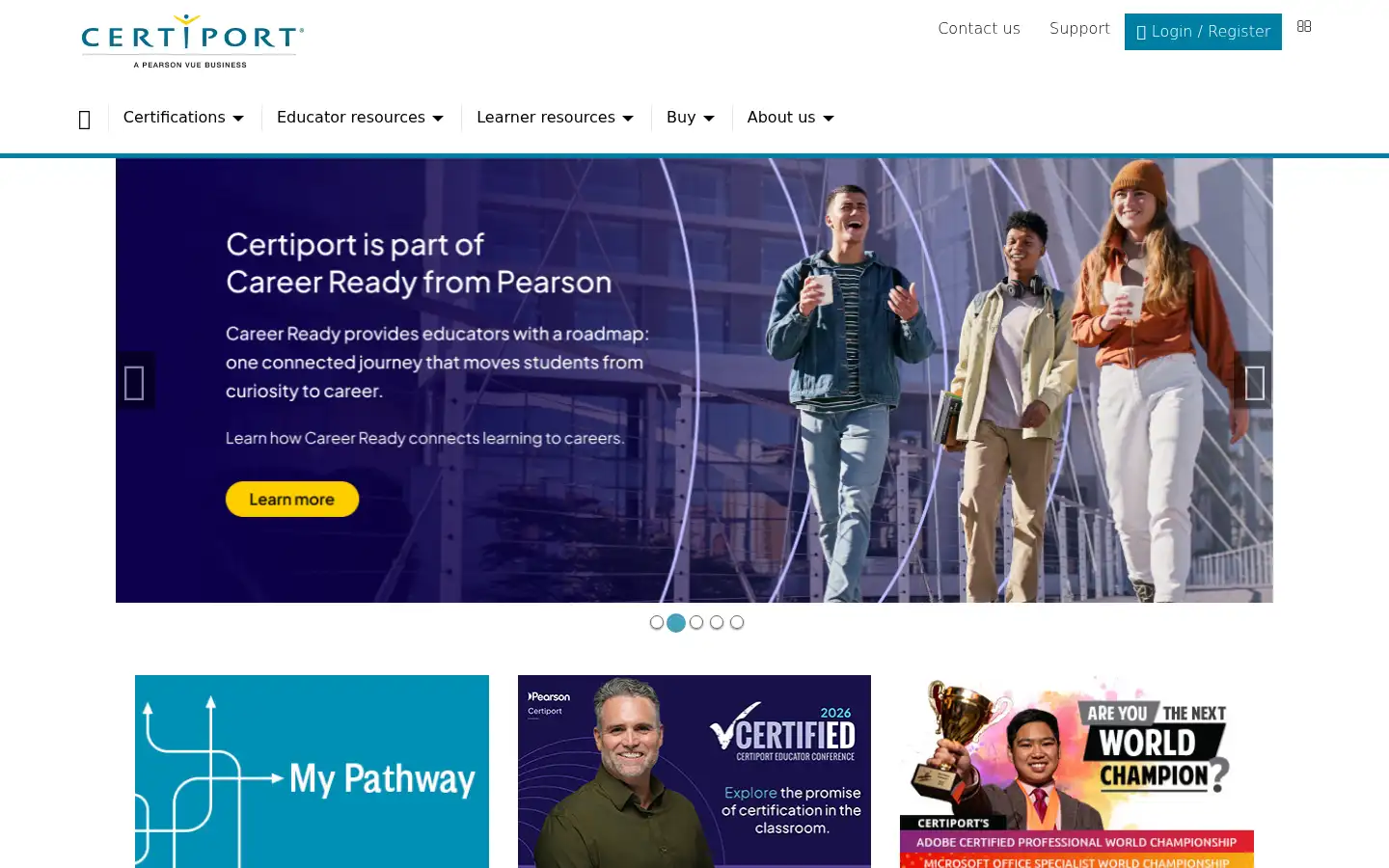 Screenshot of certiport.pearsonvue.com