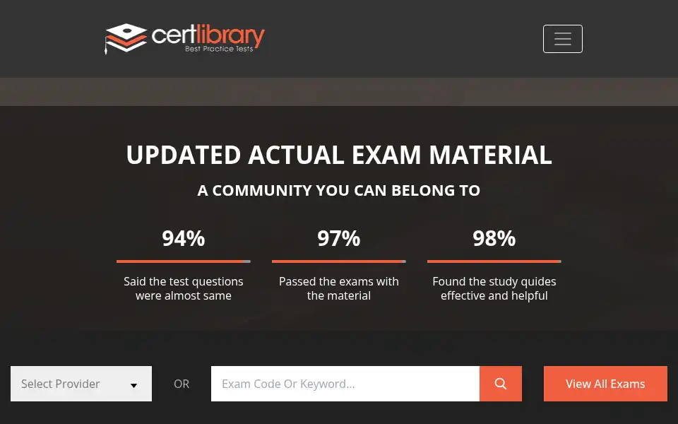 Screenshot of certlibrary.com