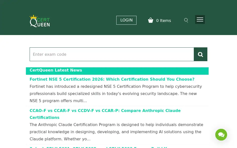 Screenshot of certqueen.com