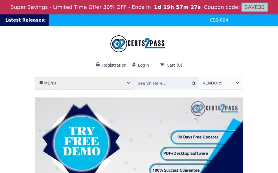 Screenshot of certs2pass.com