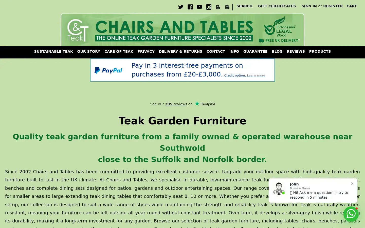 Screenshot of chairsandtables.co.uk
