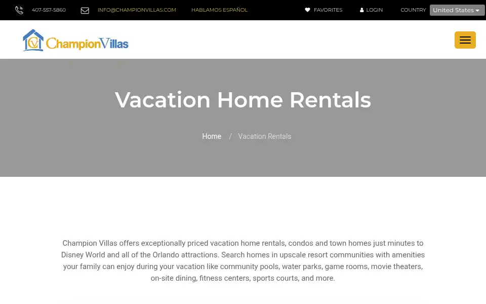 Screenshot of championvillas.com