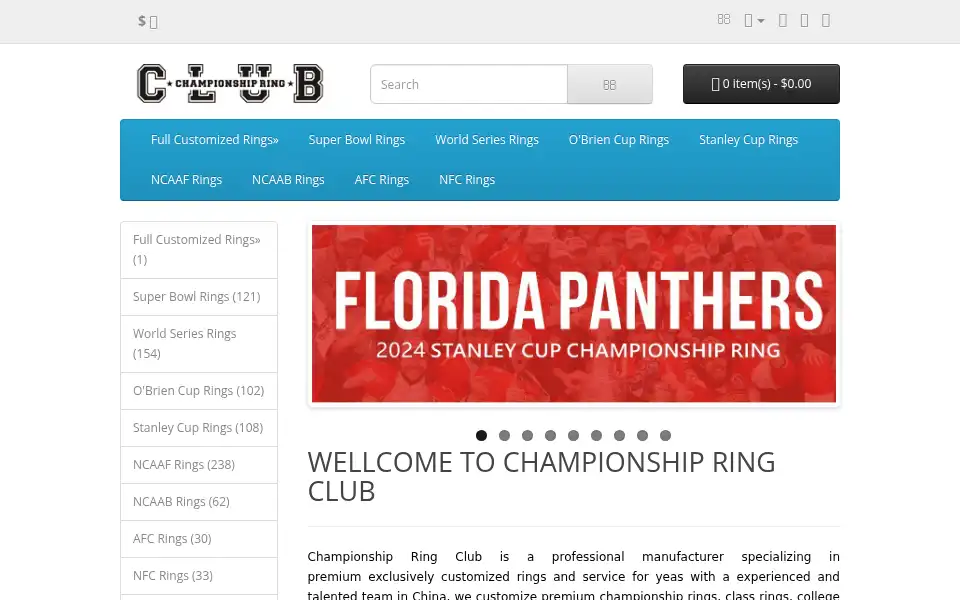 Screenshot of champsringsclub.com