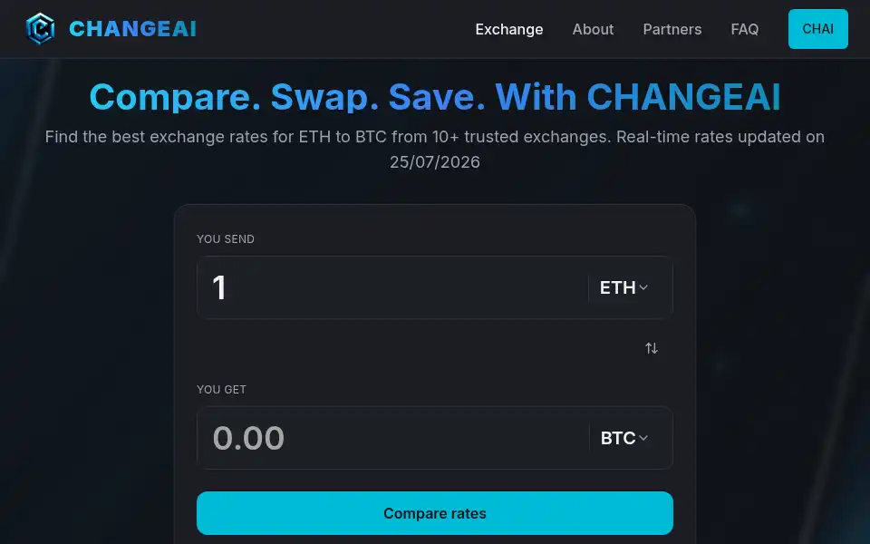Screenshot of changeai.exchange