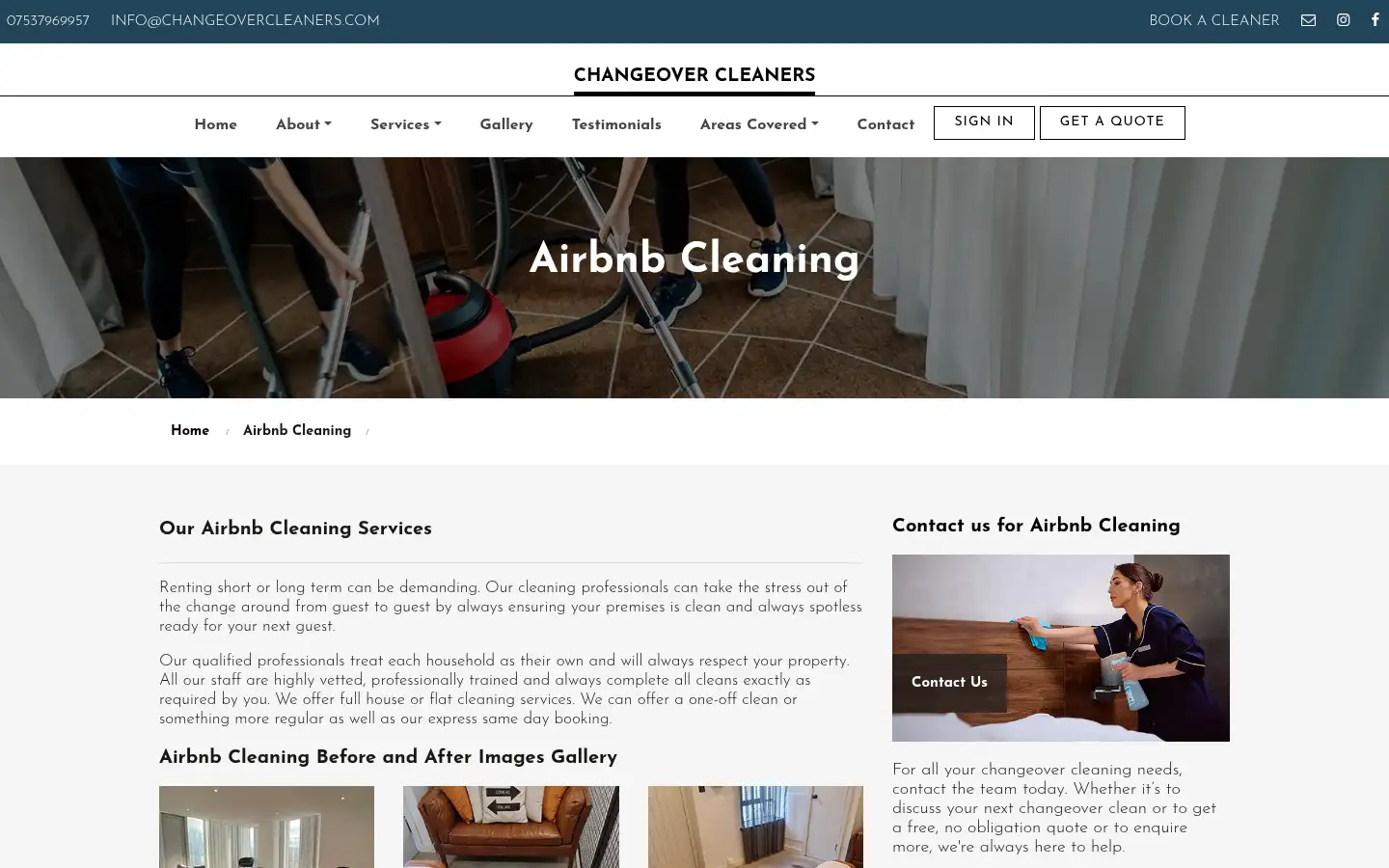 Screenshot of changeovercleaners.com