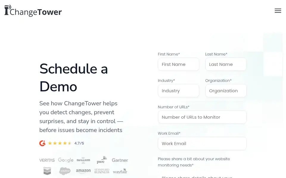 Screenshot of changetower.com