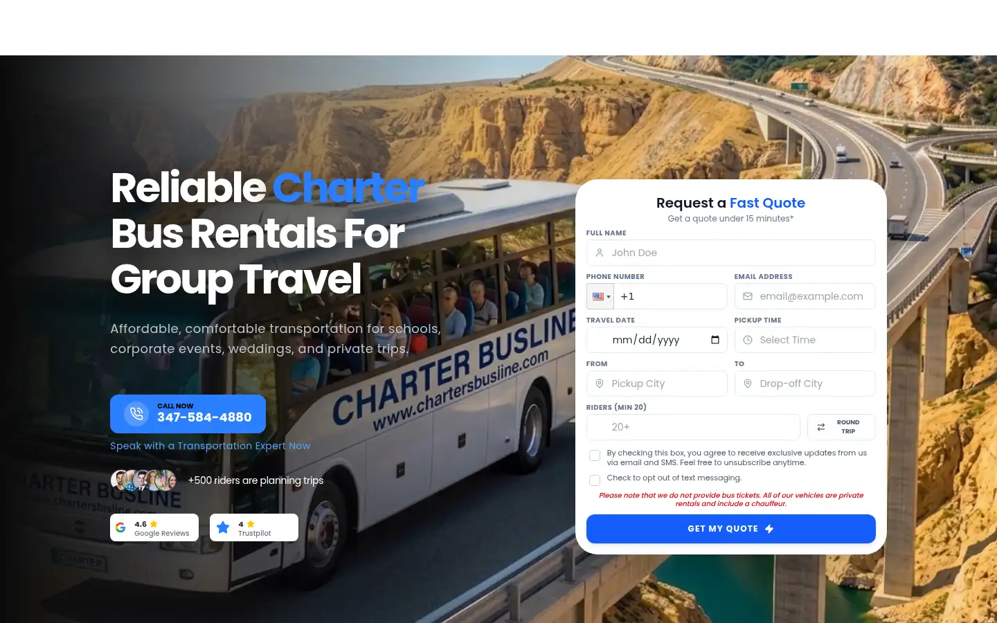 Screenshot of chartersbusline.com