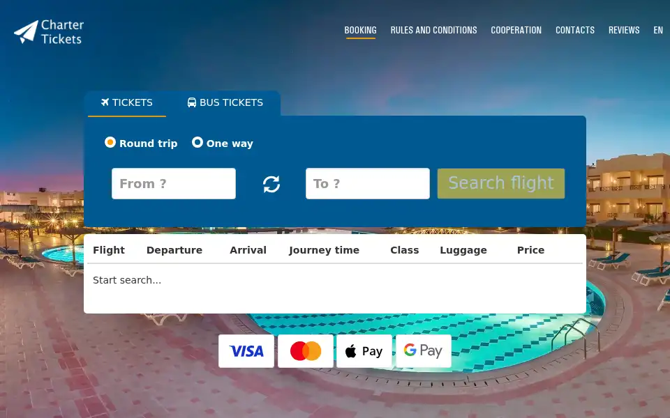 Screenshot of chartertickets.net