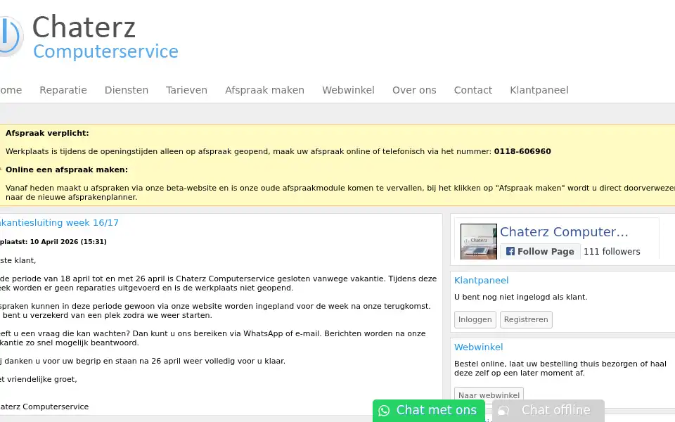 Screenshot of chaterzcomputerservice.nl