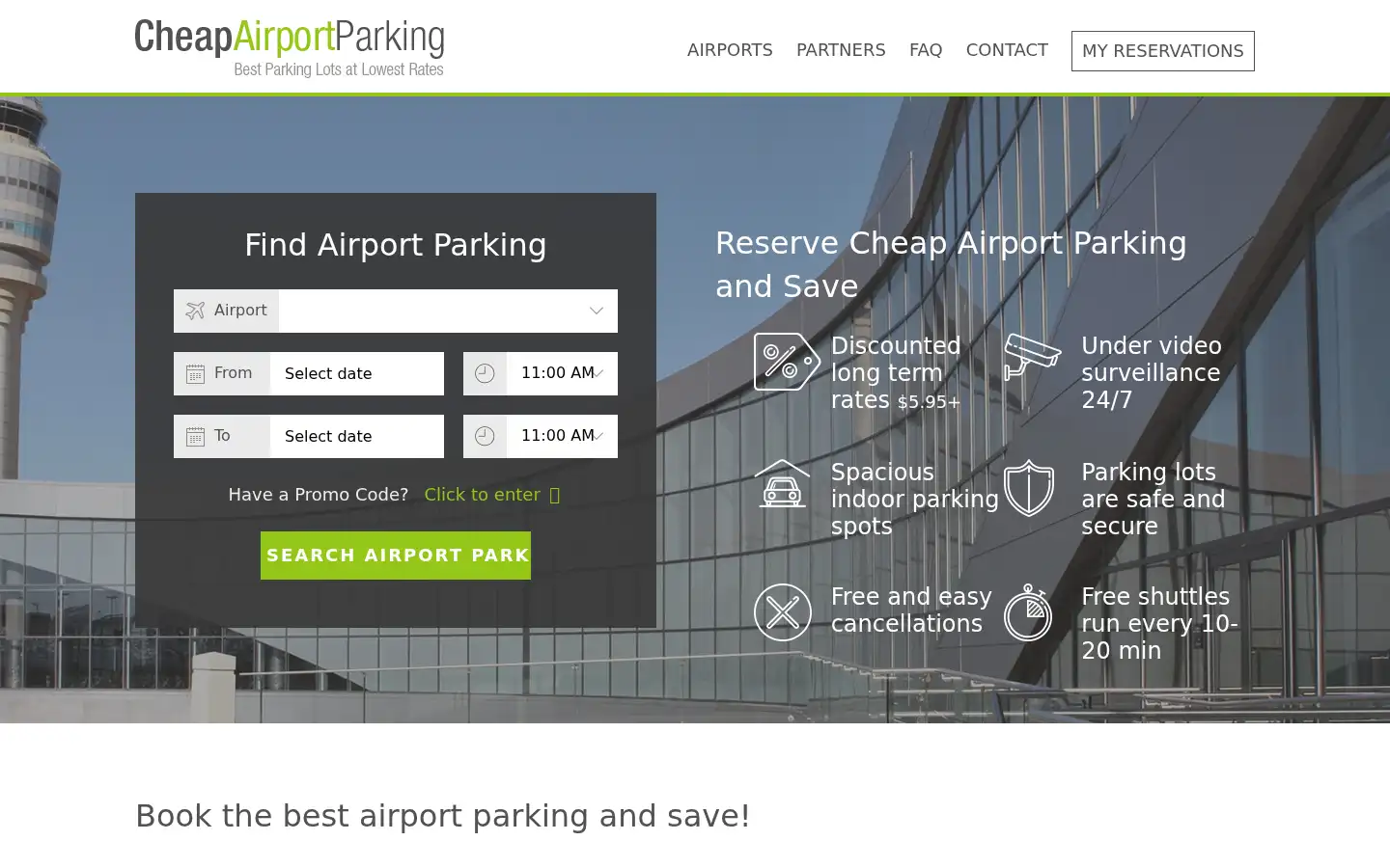 Screenshot of cheapairportparking.org