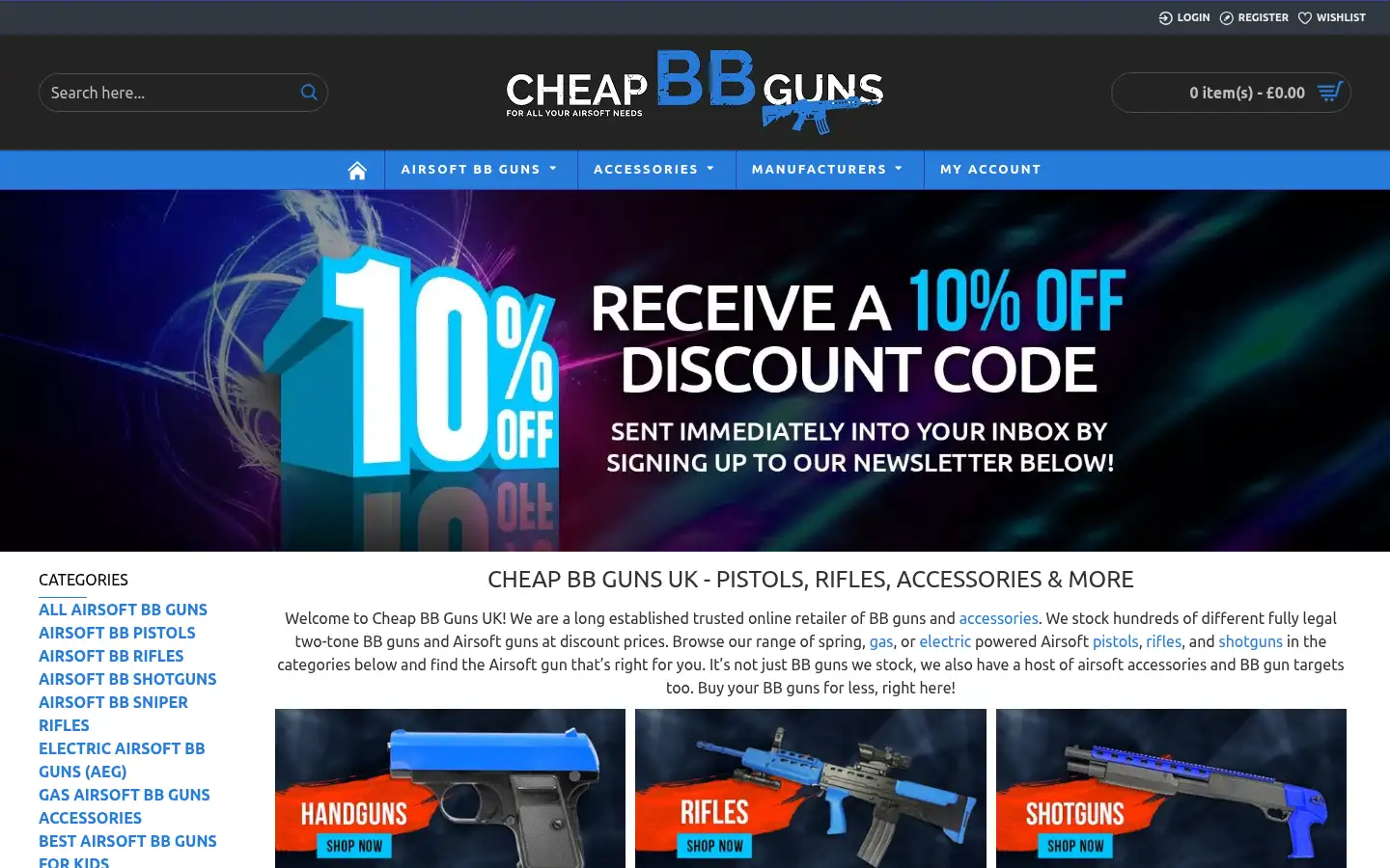 Screenshot of cheapbbguns.co.uk