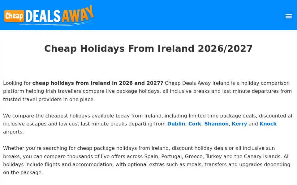 Screenshot of cheapdealsaway.ie