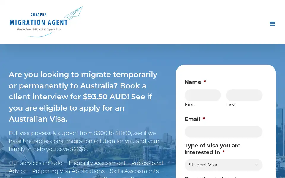 Screenshot of cheapermigrationagent.com.au