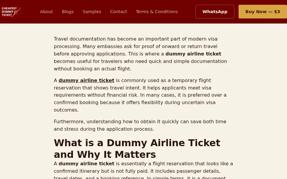 Screenshot of cheapestdummyticket.com