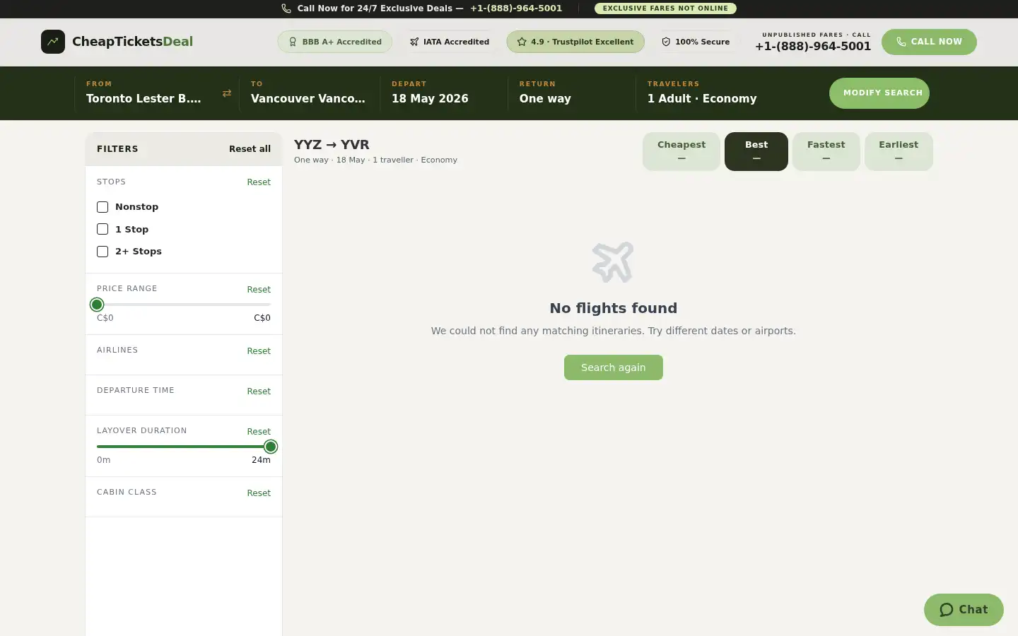 Screenshot of cheapticketsdeal.ca