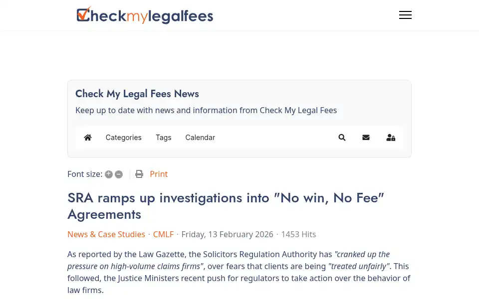 Screenshot of checkmylegalfees.com