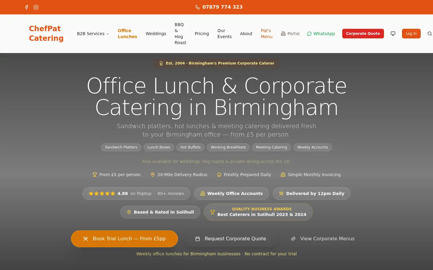 Screenshot of chefpatcatering.com