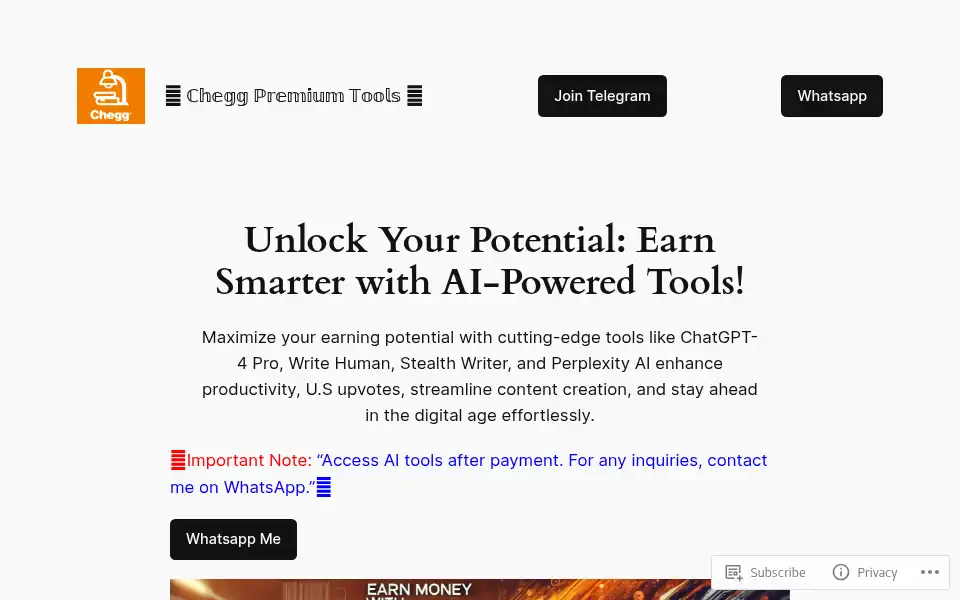 Screenshot of cheggtools.wordpress.com