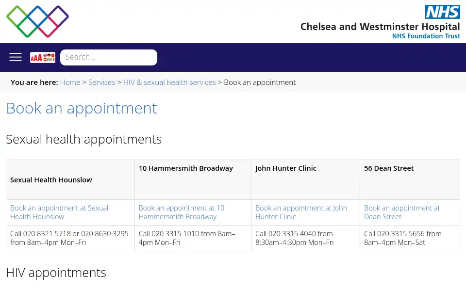 Screenshot of chelwest.nhs.uk