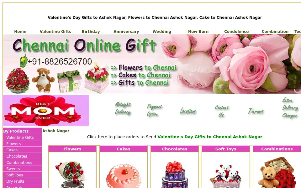 Screenshot of chennaionlinegifts.com