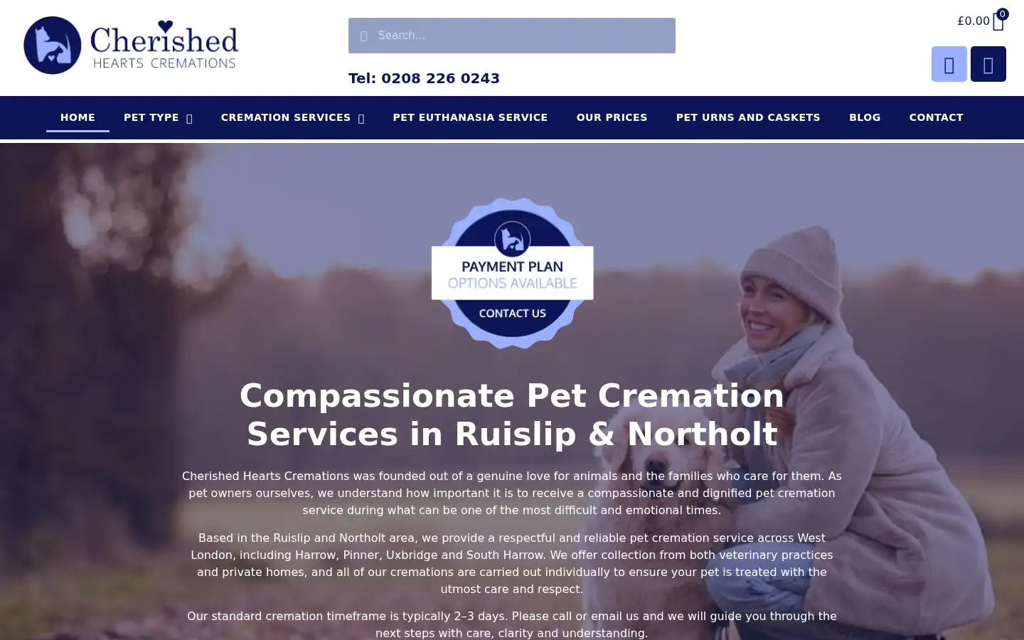 Screenshot of cherishedheartscremations.co.uk